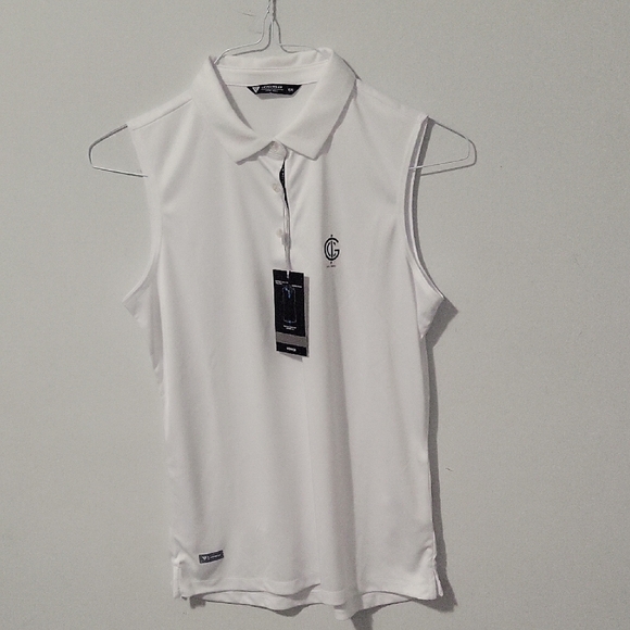 Women's White Sleeveless Polo Top - Picture 1 of 5